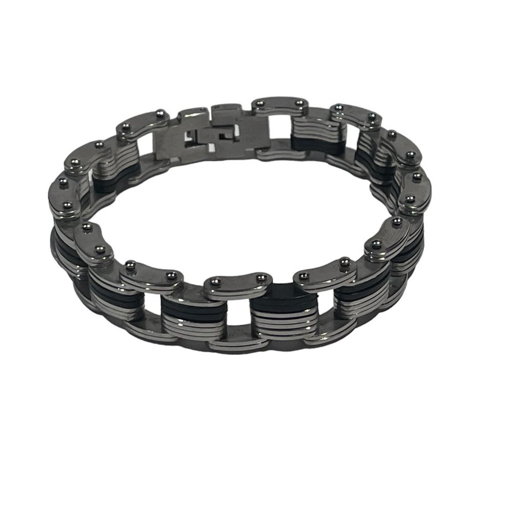 Men's Black and Stainless Steel Linked Bracelet